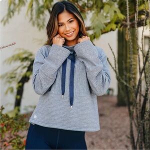 Senita Athletics blue striped pullover. Size S
